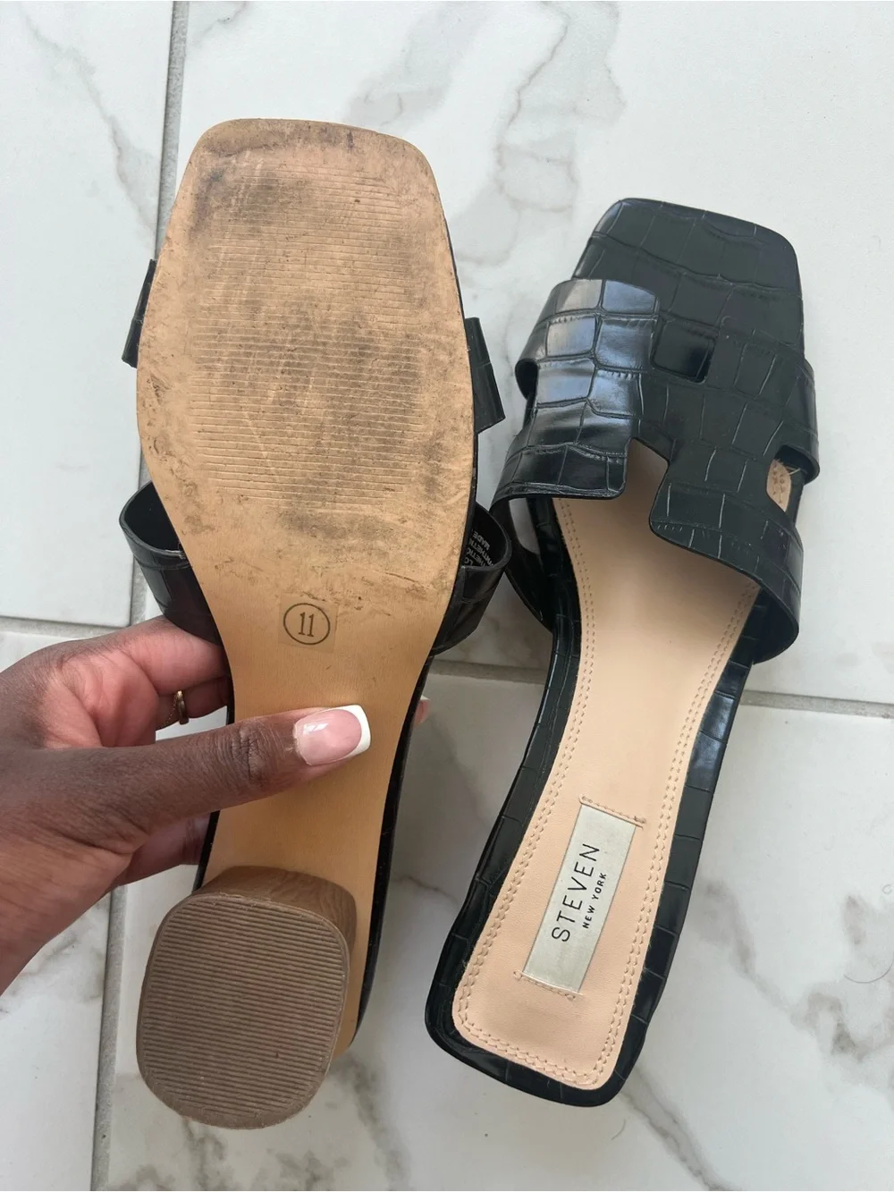 Steven by Steve Madden Black Croc-Embossed Slide Mules